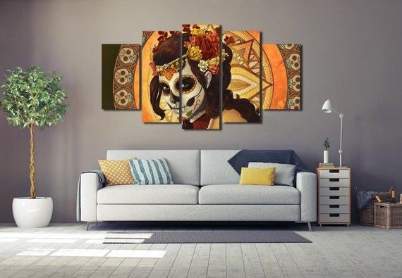 halloween day of the dead abstract 5 panel canvas art wall decor 2243