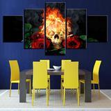 halloween horror skull canvass fire red roses abstract animal 5 panel canvas art wall decor 2881