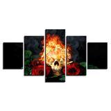 halloween horror skull canvass fire red roses abstract animal 5 panel canvas art wall decor 4786