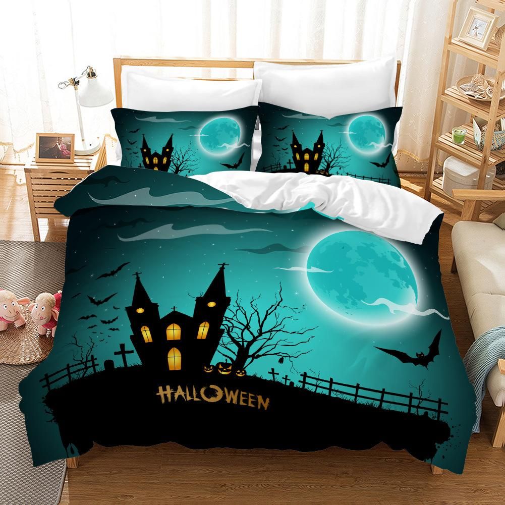 halloween night ghost castle silhouette duvet cover bedding set bedroom decor 1310