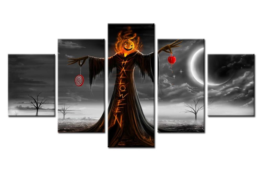 halloween scarecrows howard young abstract 5 panel canvas art wall decor 6156