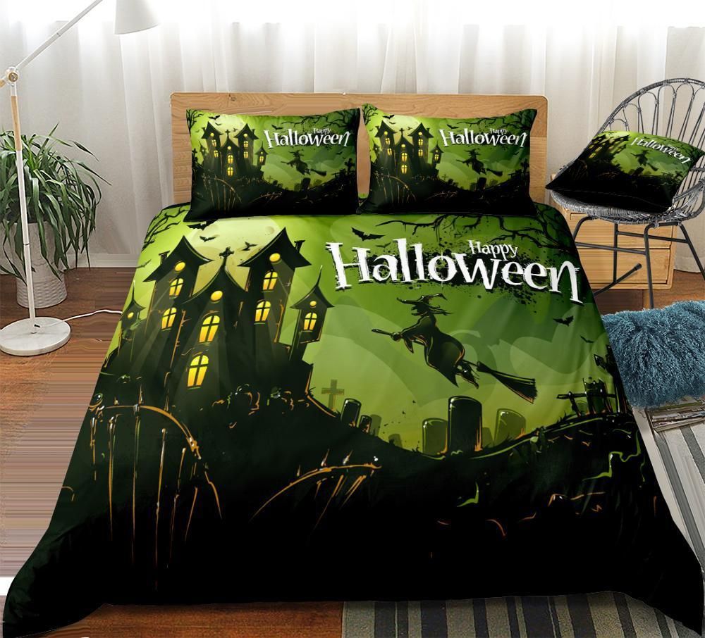 Halloween Witch Flying On Broom Duvet Cover Bedding Set halloween witch flying on broom duvet cover bedding set 4004