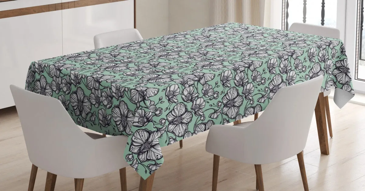 Hand Drawn Orchid Doodle 3D Printed Tablecloth Table Decor hand drawn orchid doodle 3d printed tablecloth table decor 2904