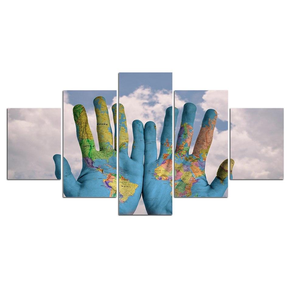 hands world map world map 5 panel canvas art wall decor 3937