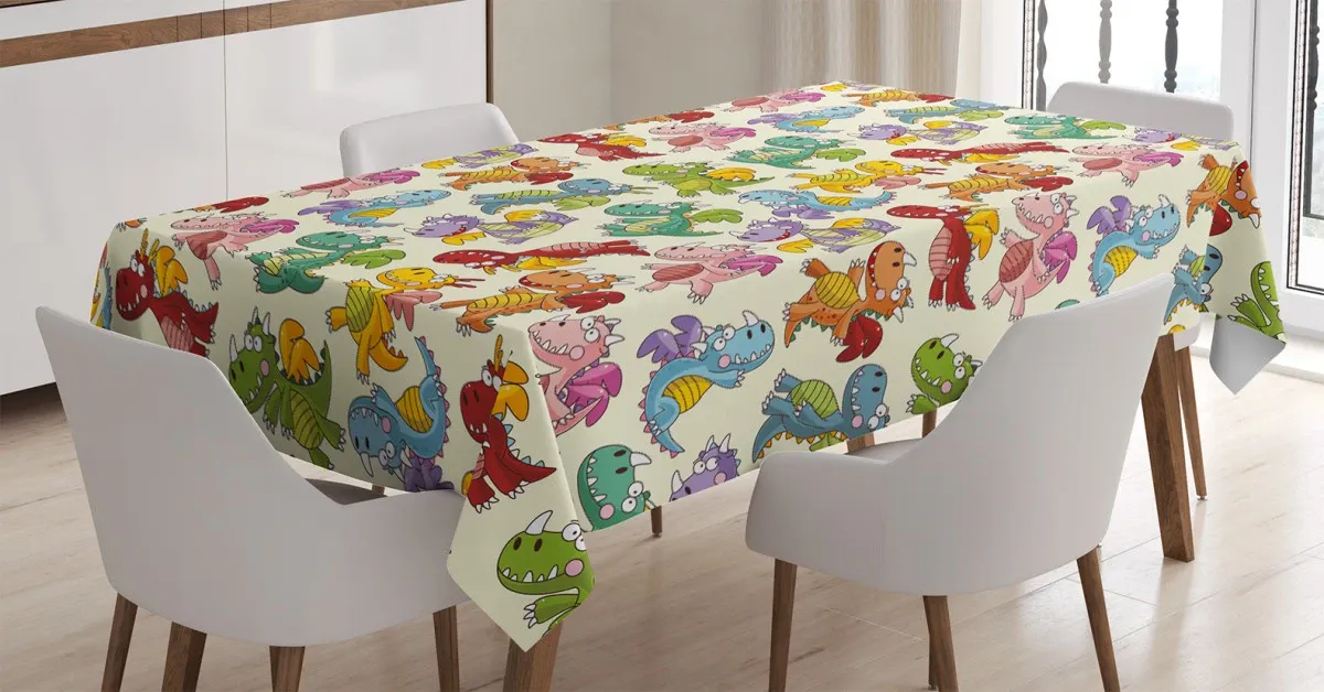 happy dinasours 3d printed tablecloth table decor 7348