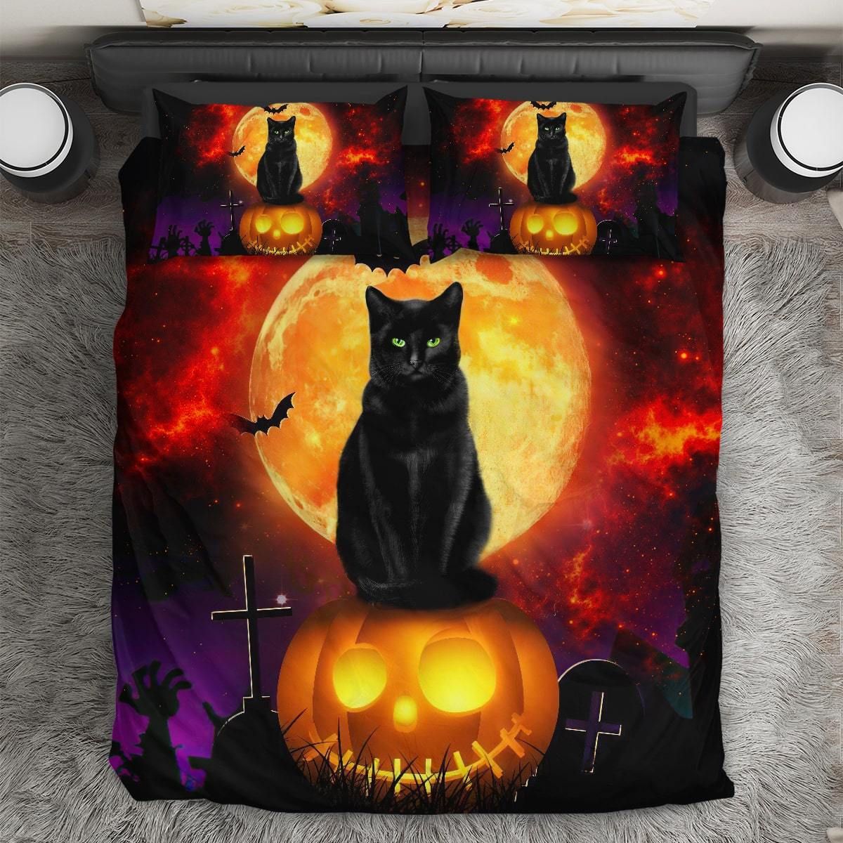 Happy Halloween Black Cat Stand On Pumpkin Theme Duvet Cover Bedding Set Bedroom Decor happy halloween black cat stand on pumpkin theme duvet cover bedding set bedroom decor 7004