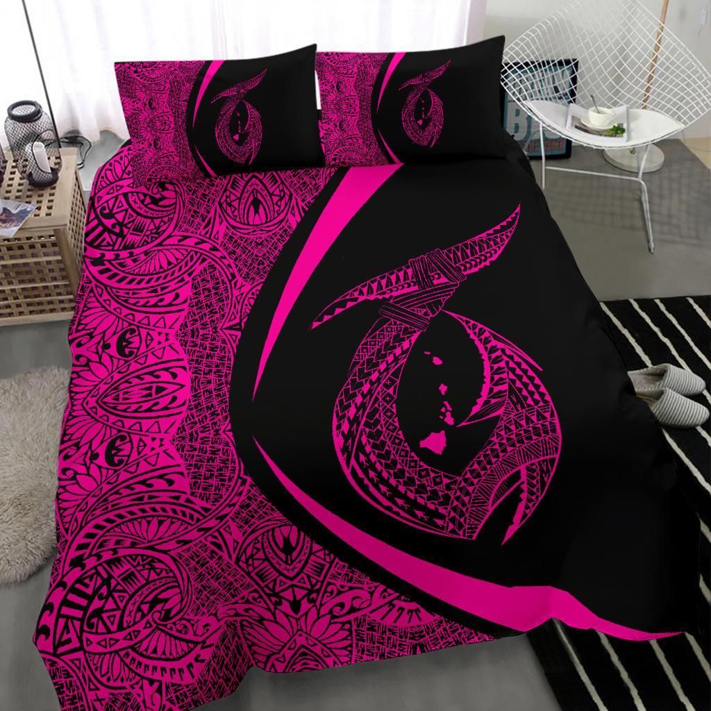 hawaii fish hook polynesian circle style pink duvet cover bedding set 2078