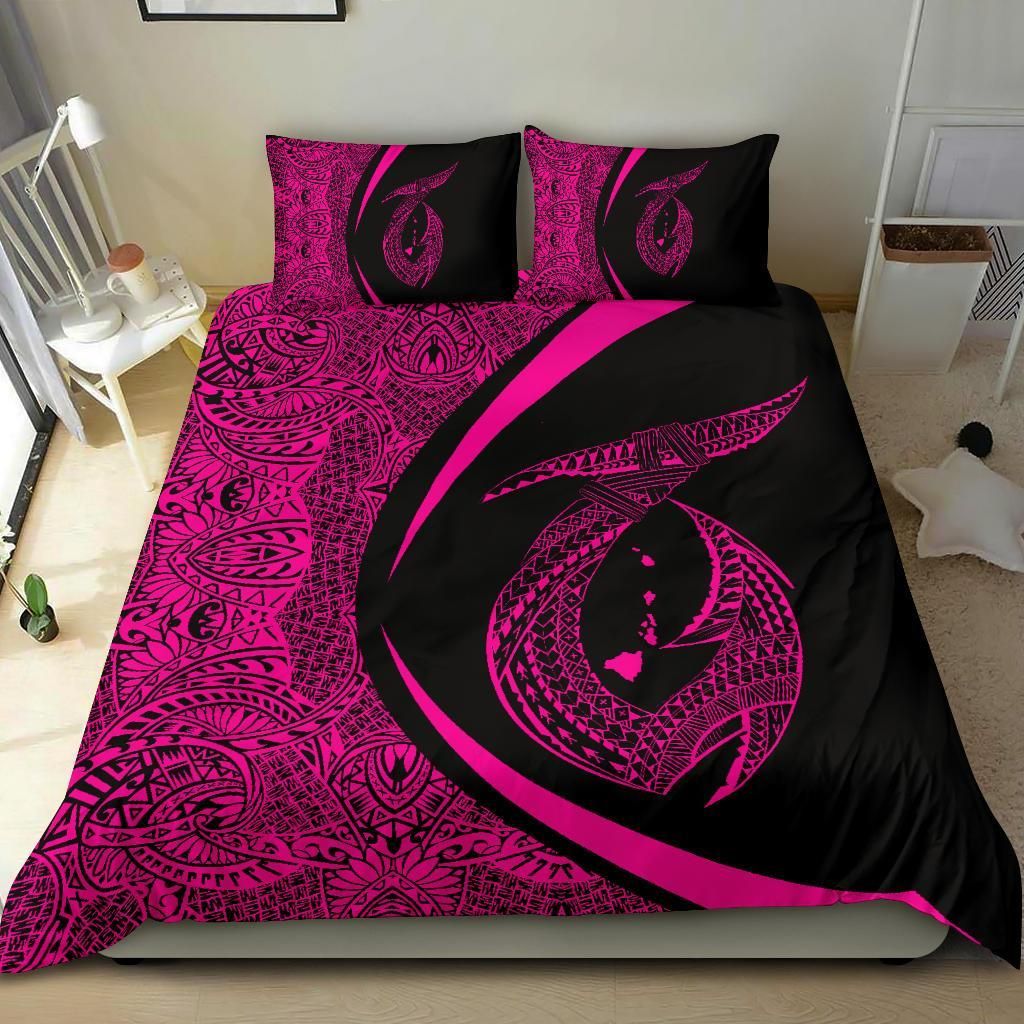 hawaii fish hook polynesian circle style pink duvet cover bedding set 8655