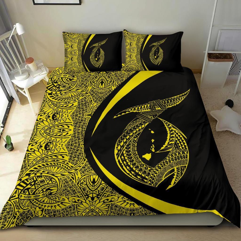 hawaii fish hook polynesian circle style yellow duvet cover bedding set 3942