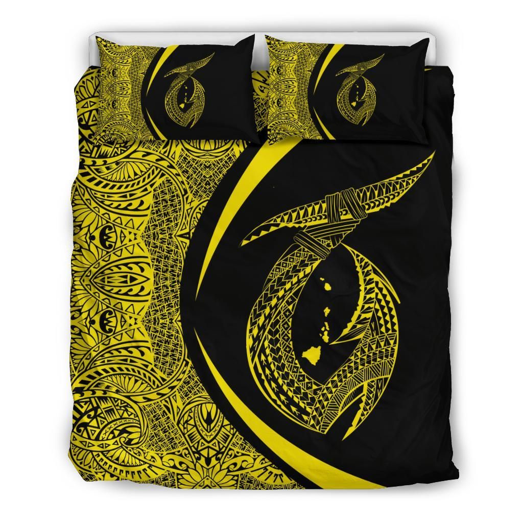 hawaii fish hook polynesian circle style yellow duvet cover bedding set 5581