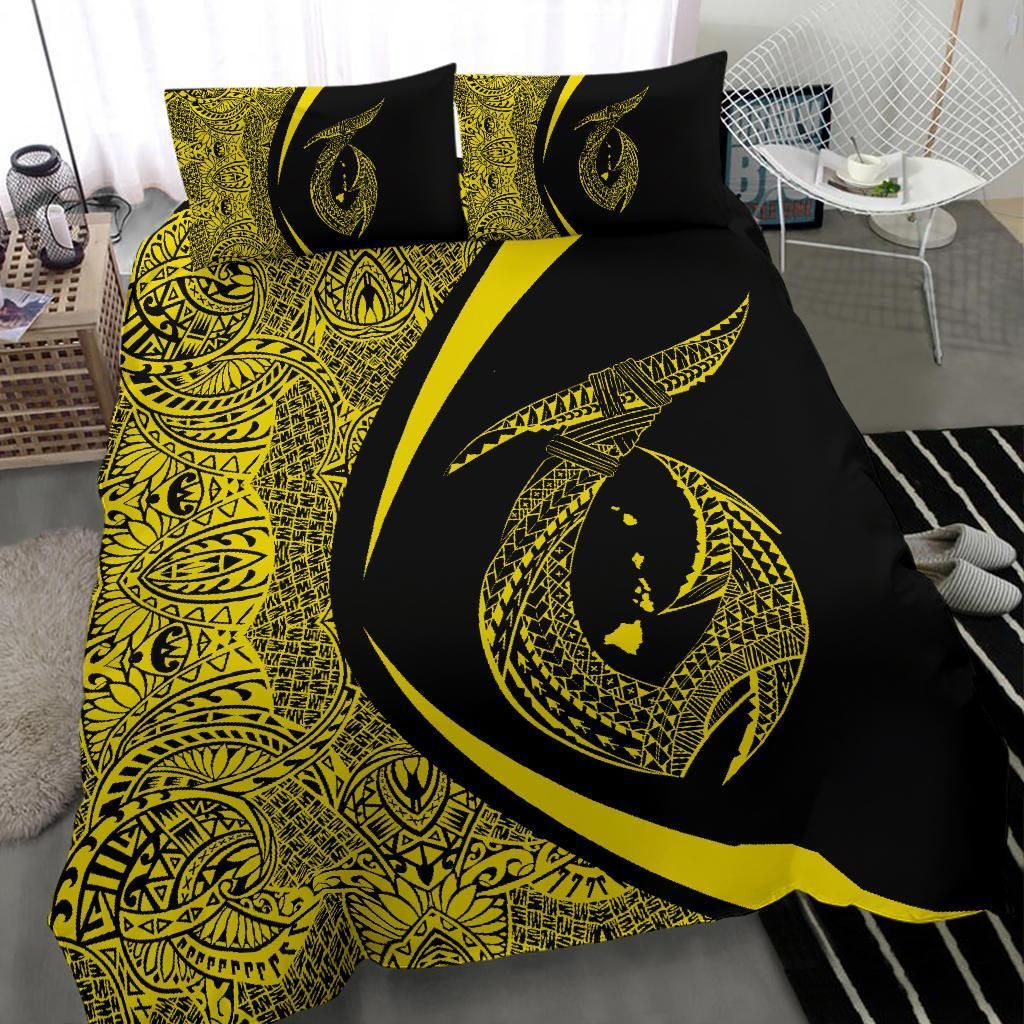 hawaii fish hook polynesian circle style yellow duvet cover bedding set 5722