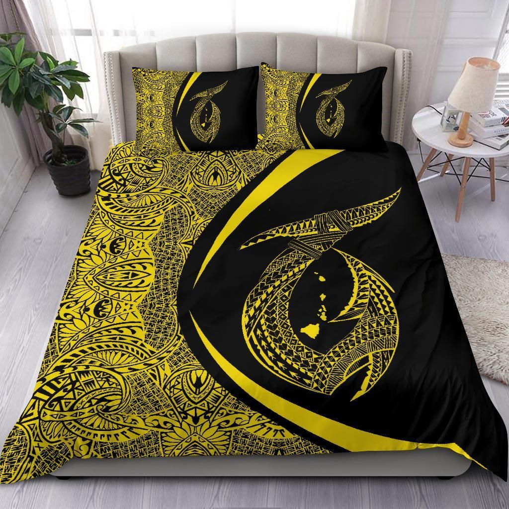 hawaii fish hook polynesian circle style yellow duvet cover bedding set 8512