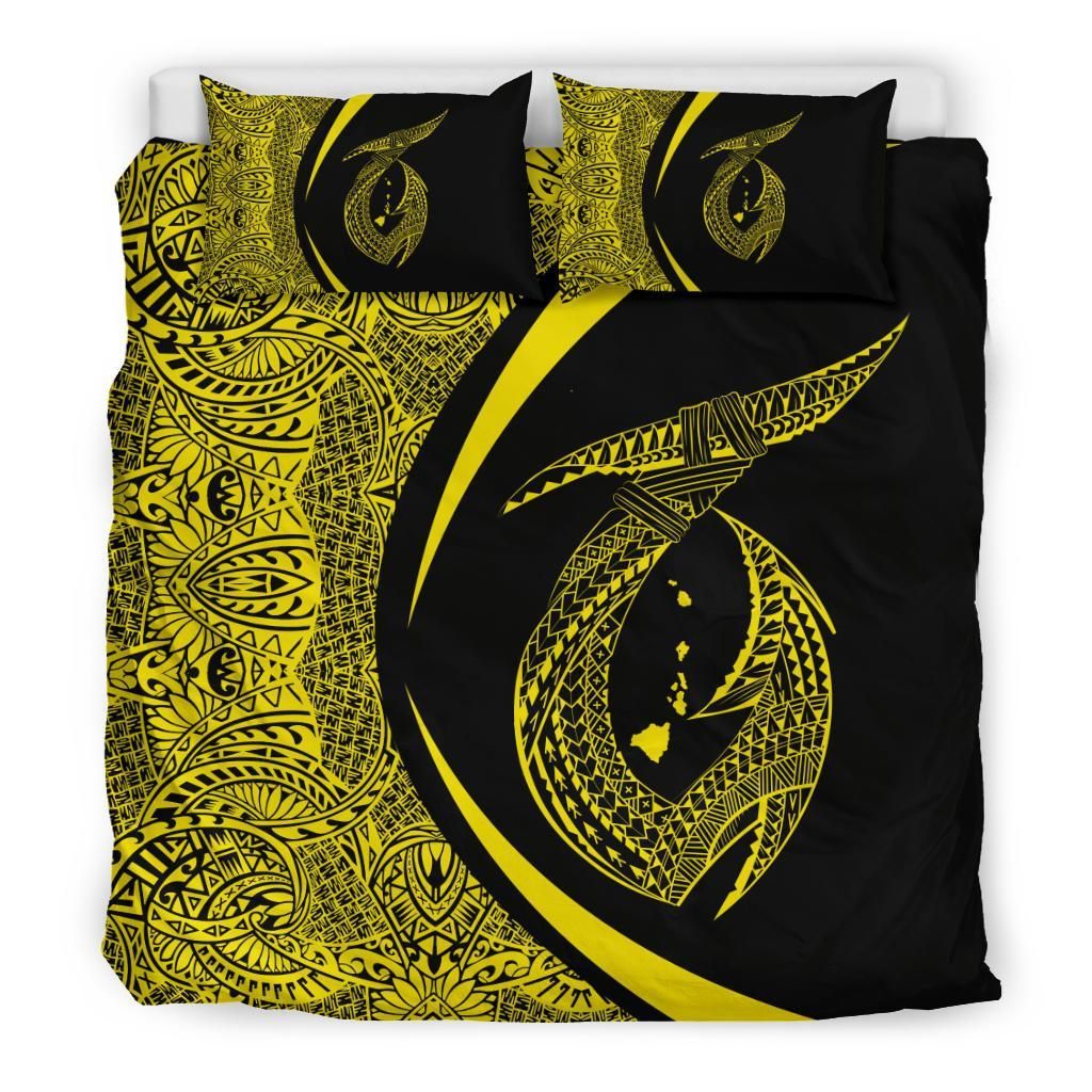 hawaii fish hook polynesian circle style yellow duvet cover bedding set 8628