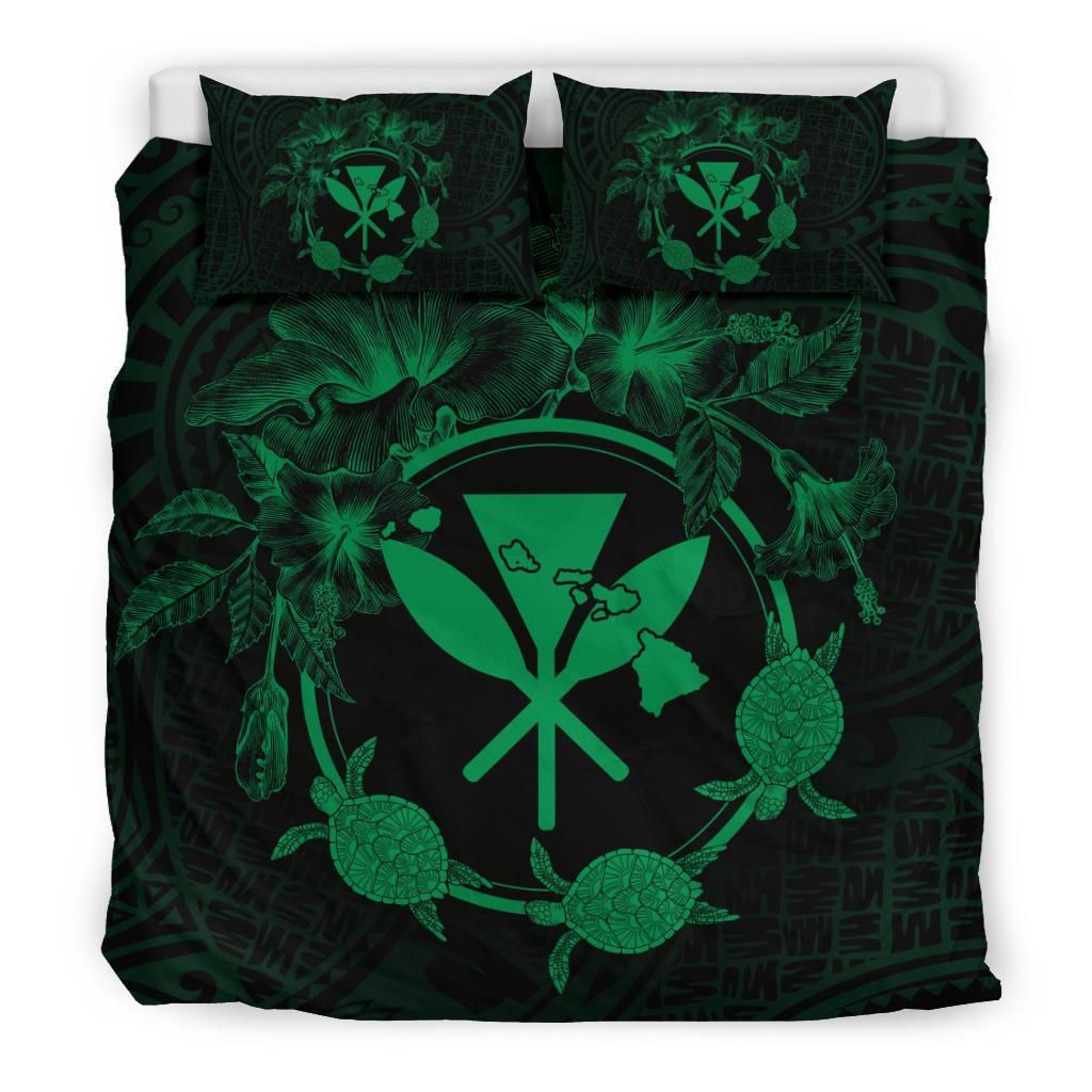 hawaii kanaka turtle hibiscus polynesian anthea style green duvet cover bedding set 2956