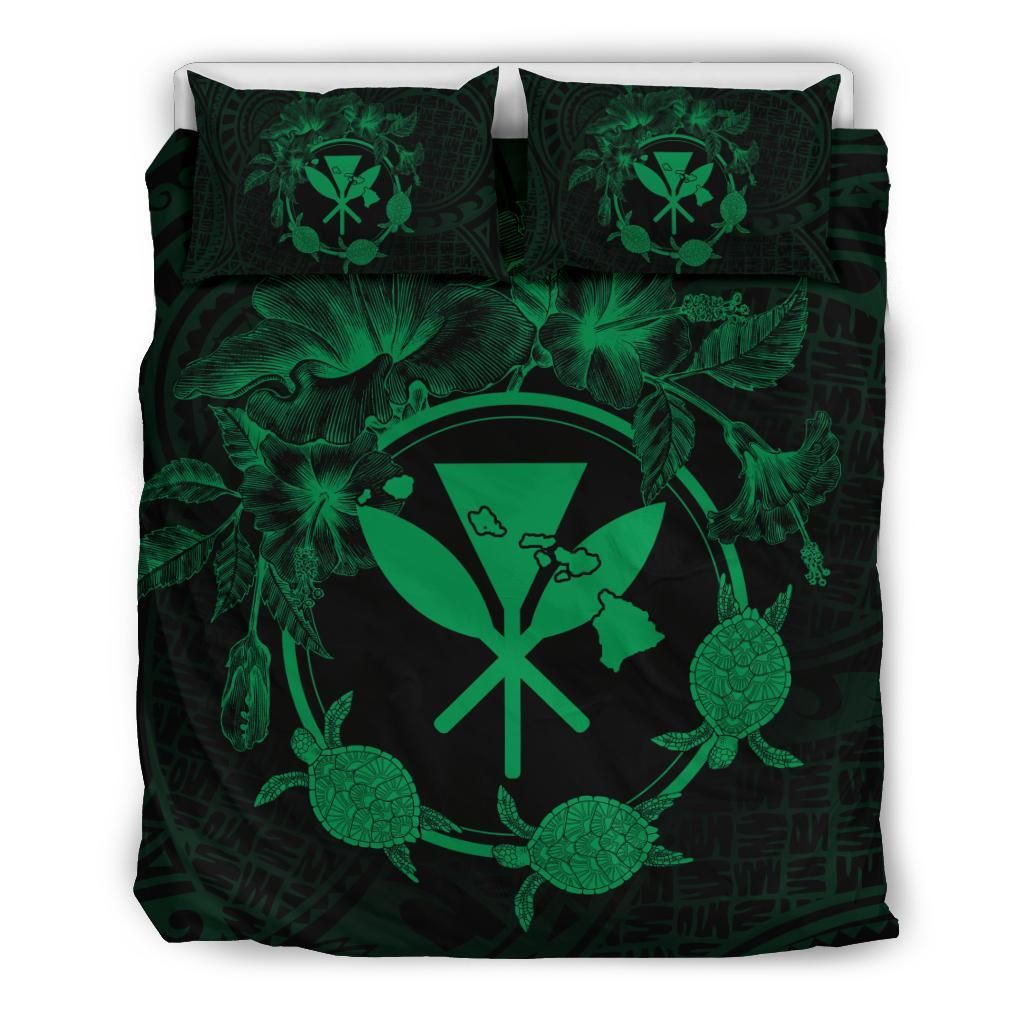 hawaii kanaka turtle hibiscus polynesian anthea style green duvet cover bedding set 3311