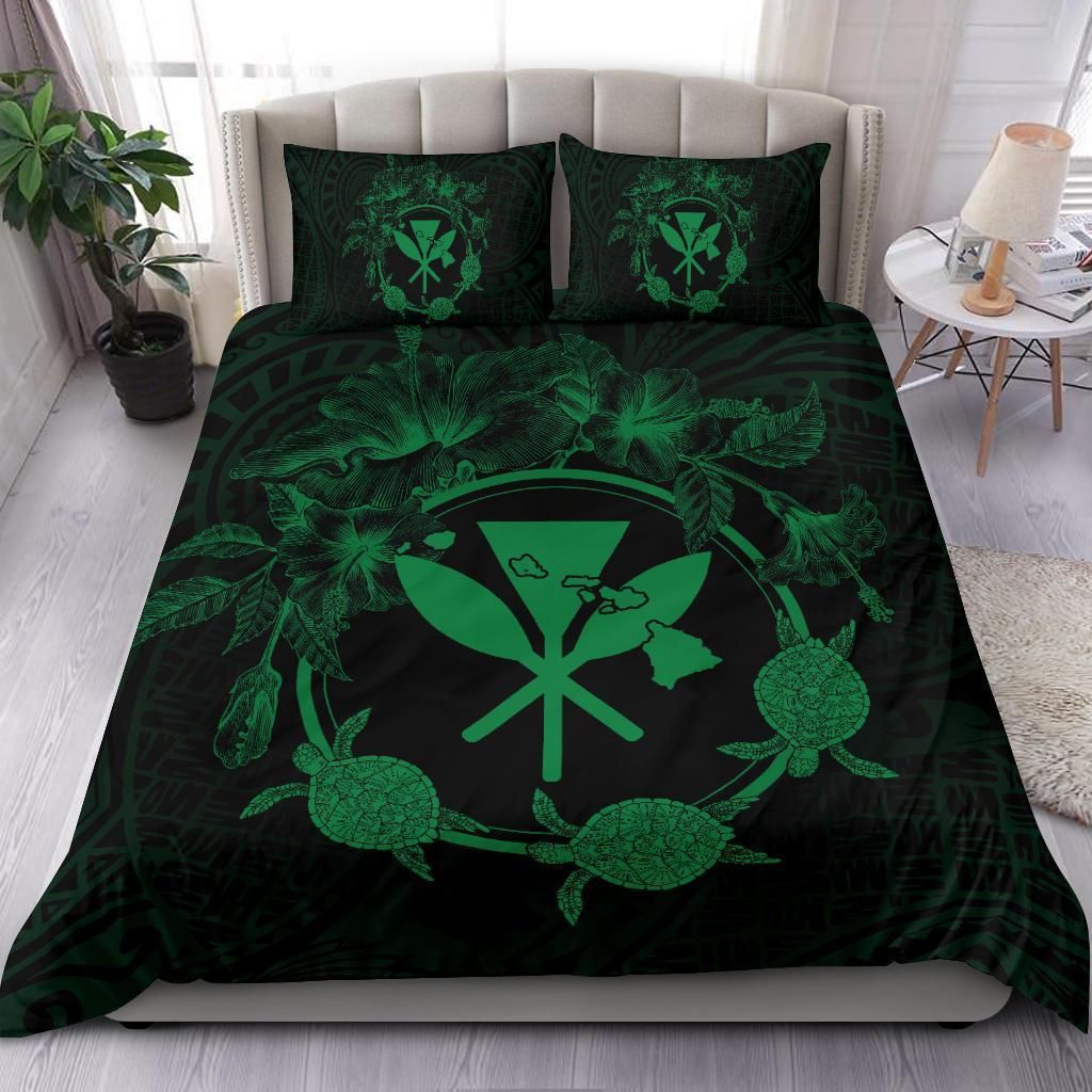 hawaii kanaka turtle hibiscus polynesian anthea style green duvet cover bedding set 5158