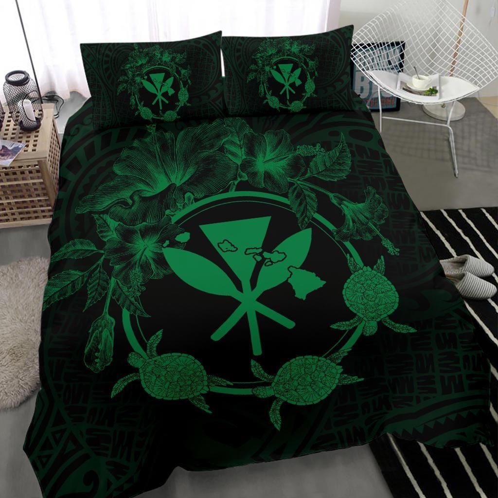 hawaii kanaka turtle hibiscus polynesian anthea style green duvet cover bedding set 8732