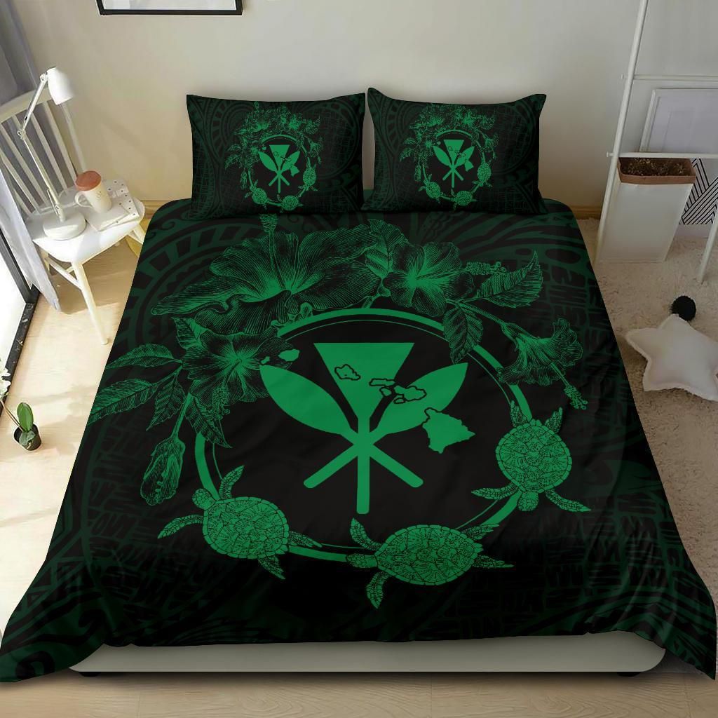 hawaii kanaka turtle hibiscus polynesian anthea style green duvet cover bedding set 8931