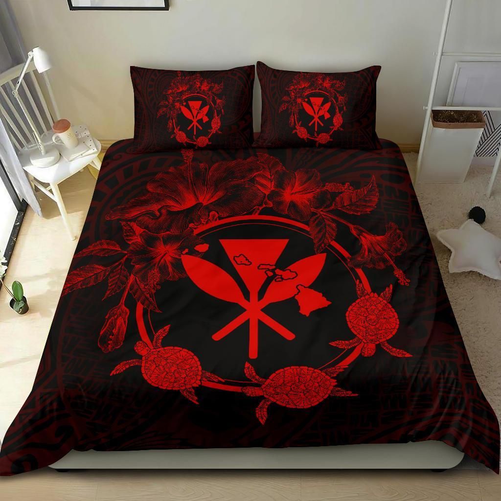 hawaii kanaka turtle hibiscus polynesian anthea style red duvet cover bedding set 3929