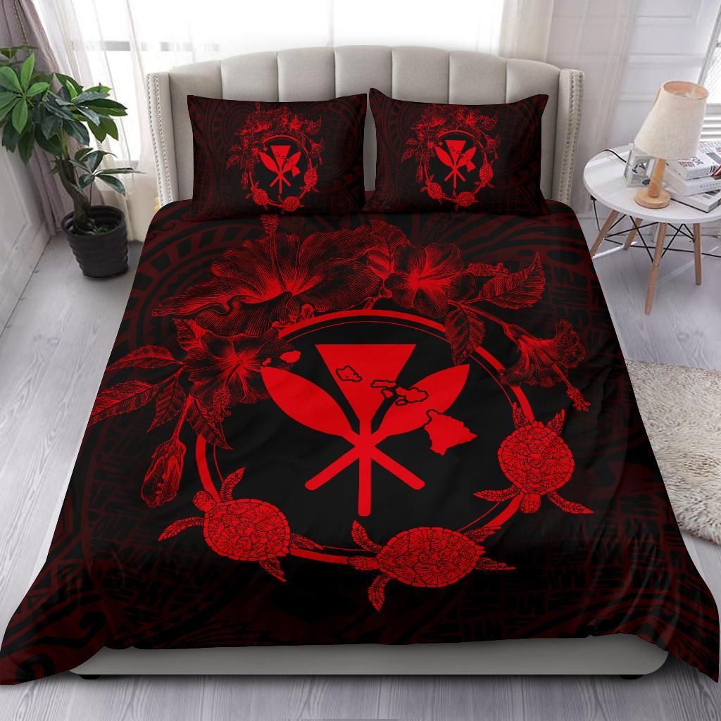 hawaii kanaka turtle hibiscus polynesian anthea style red duvet cover bedding set 4379