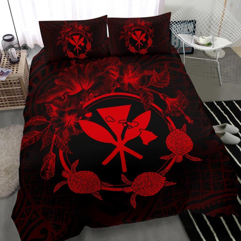 hawaii kanaka turtle hibiscus polynesian anthea style red duvet cover bedding set 5388