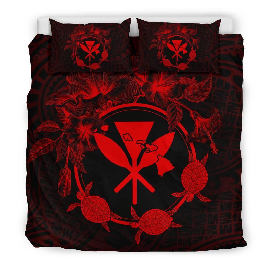 hawaii kanaka turtle hibiscus polynesian anthea style red duvet cover bedding set 7519