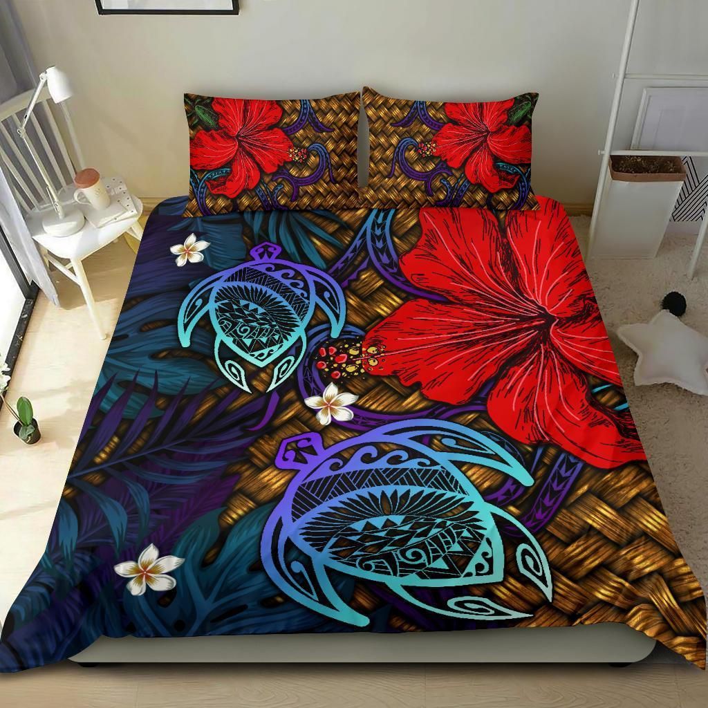 Hawaii Lauhala Hibiscus Polynesian Tropical Blue Wake Style Duvet Cover Bedding Set hawaii lauhala hibiscus polynesian tropical blue wake style duvet cover bedding set 4374
