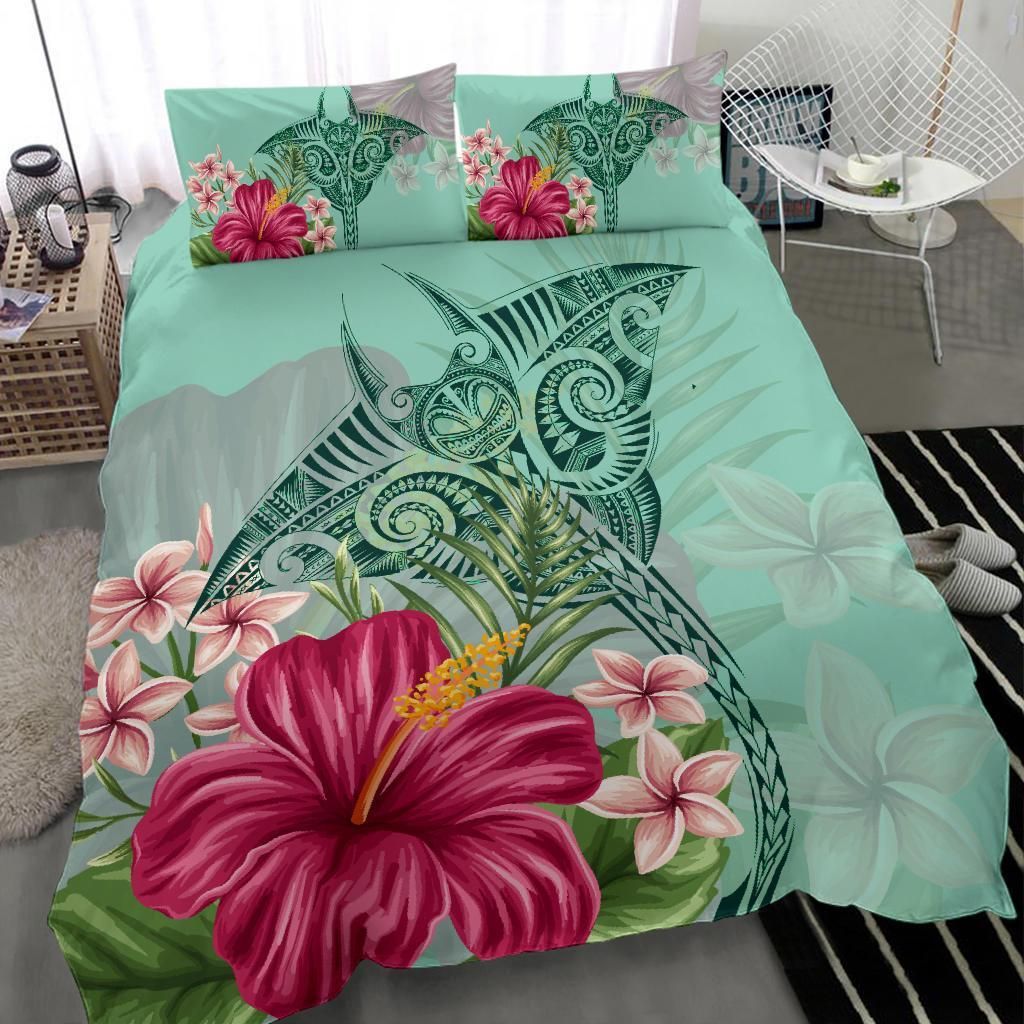 hawaii manta ray tropical hibiscus plumeria duvet cover bedding set 1388