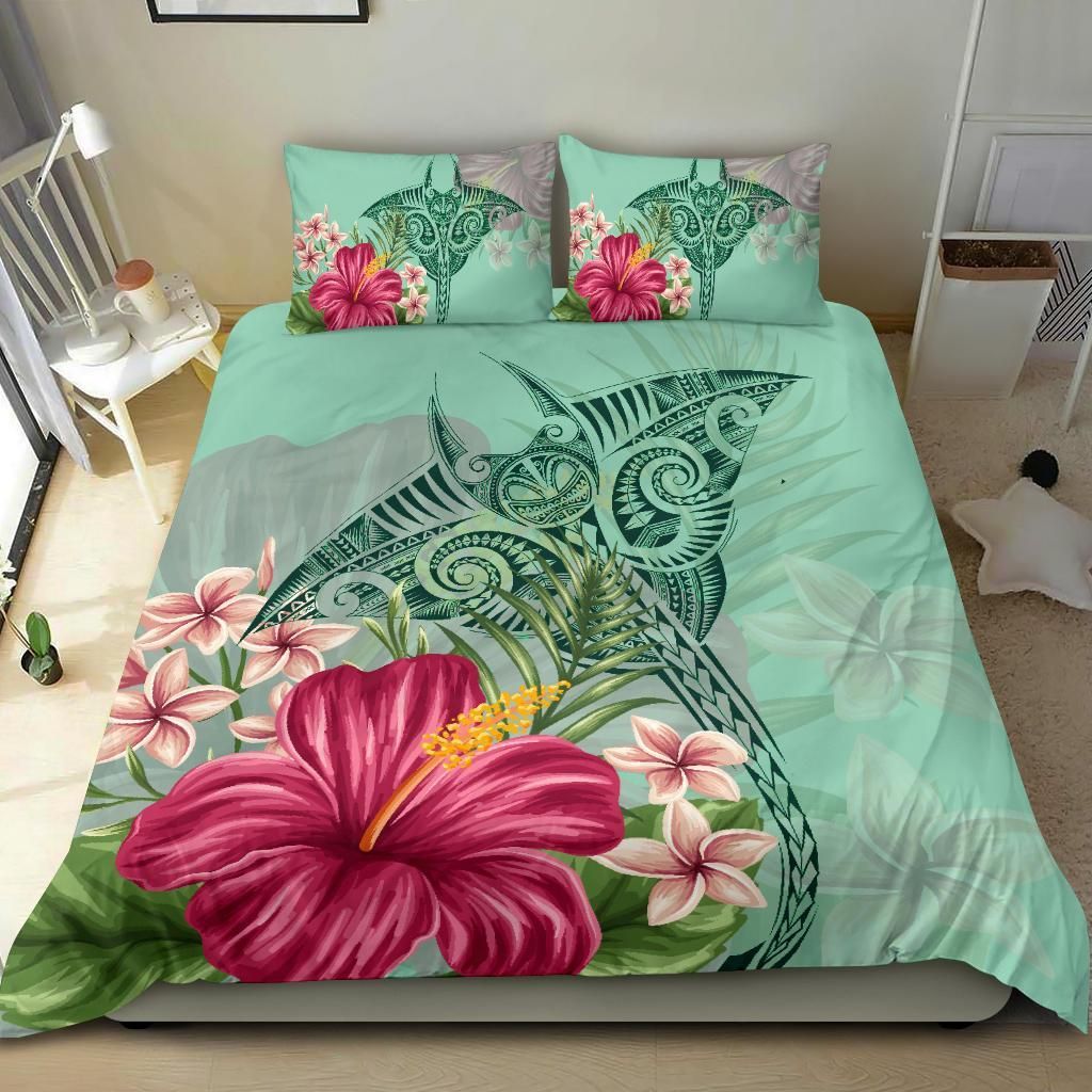 hawaii manta ray tropical hibiscus plumeria duvet cover bedding set 3700