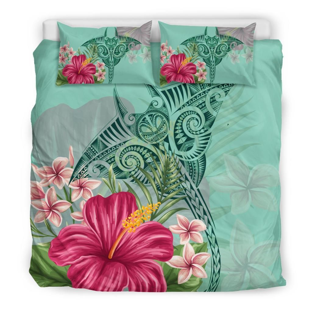 hawaii manta ray tropical hibiscus plumeria duvet cover bedding set 4826