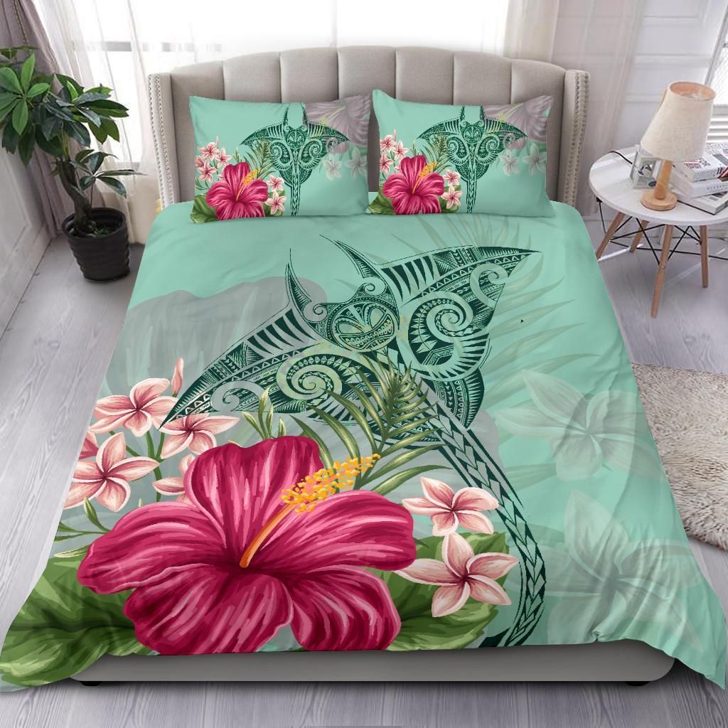 hawaii manta ray tropical hibiscus plumeria duvet cover bedding set 5160