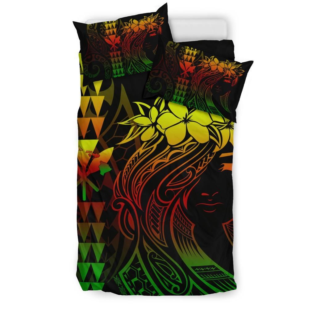 hawaii map kanaka polynesian hula girl reggae duvet cover bedding set 2674