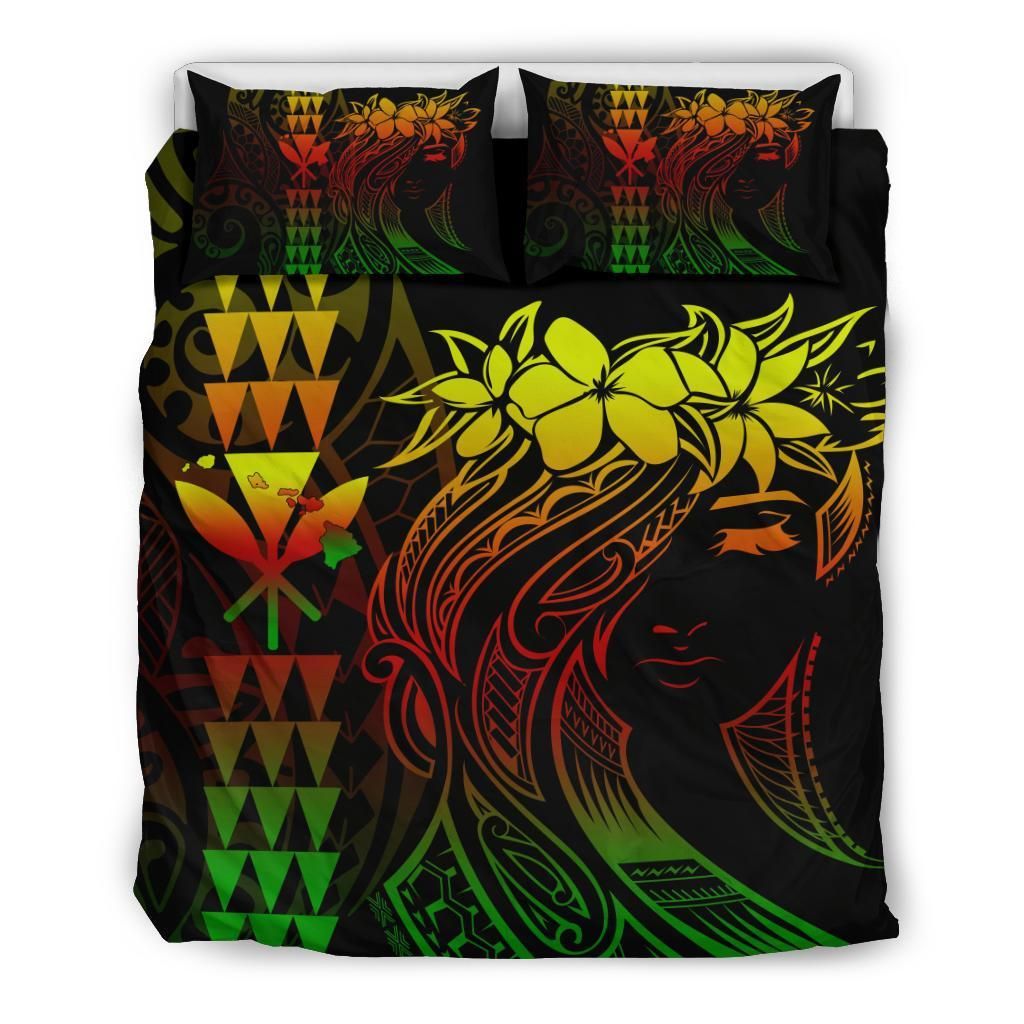 hawaii map kanaka polynesian hula girl reggae duvet cover bedding set 5629