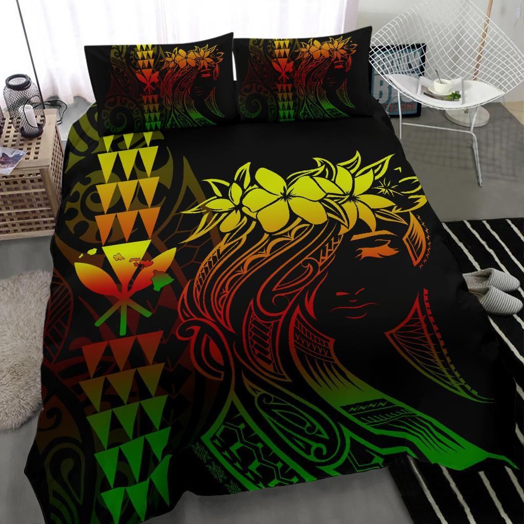 hawaii map kanaka polynesian hula girl reggae duvet cover bedding set 5916