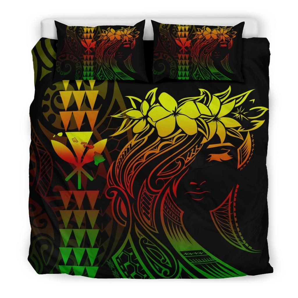 hawaii map kanaka polynesian hula girl reggae duvet cover bedding set 7891