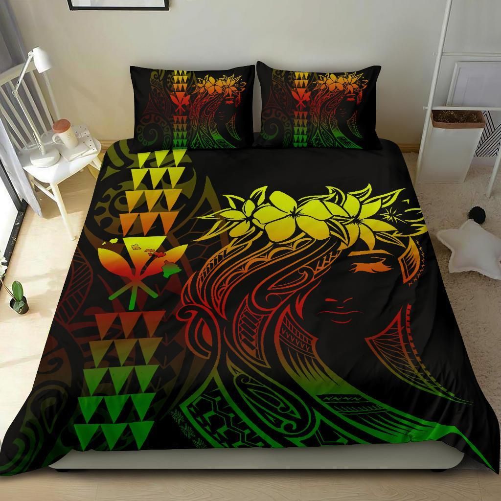 hawaii map kanaka polynesian hula girl reggae duvet cover bedding set 7937