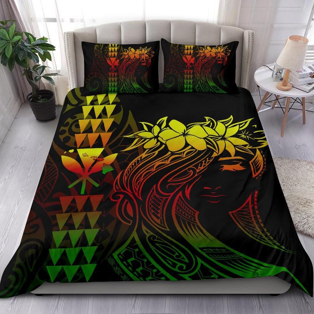 hawaii map kanaka polynesian hula girl reggae duvet cover bedding set 8431