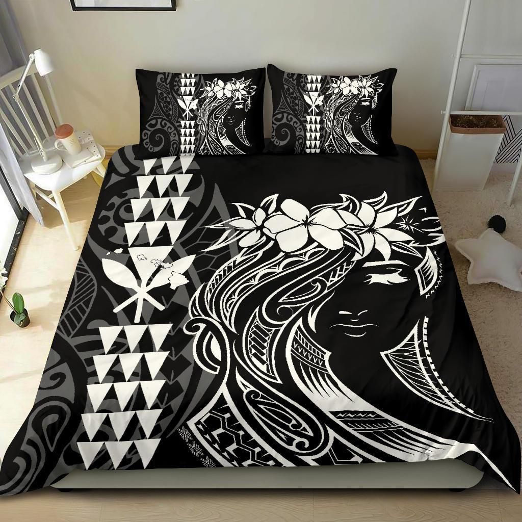 hawaii map kanaka polynesian hula girl white duvet cover bedding set 1139
