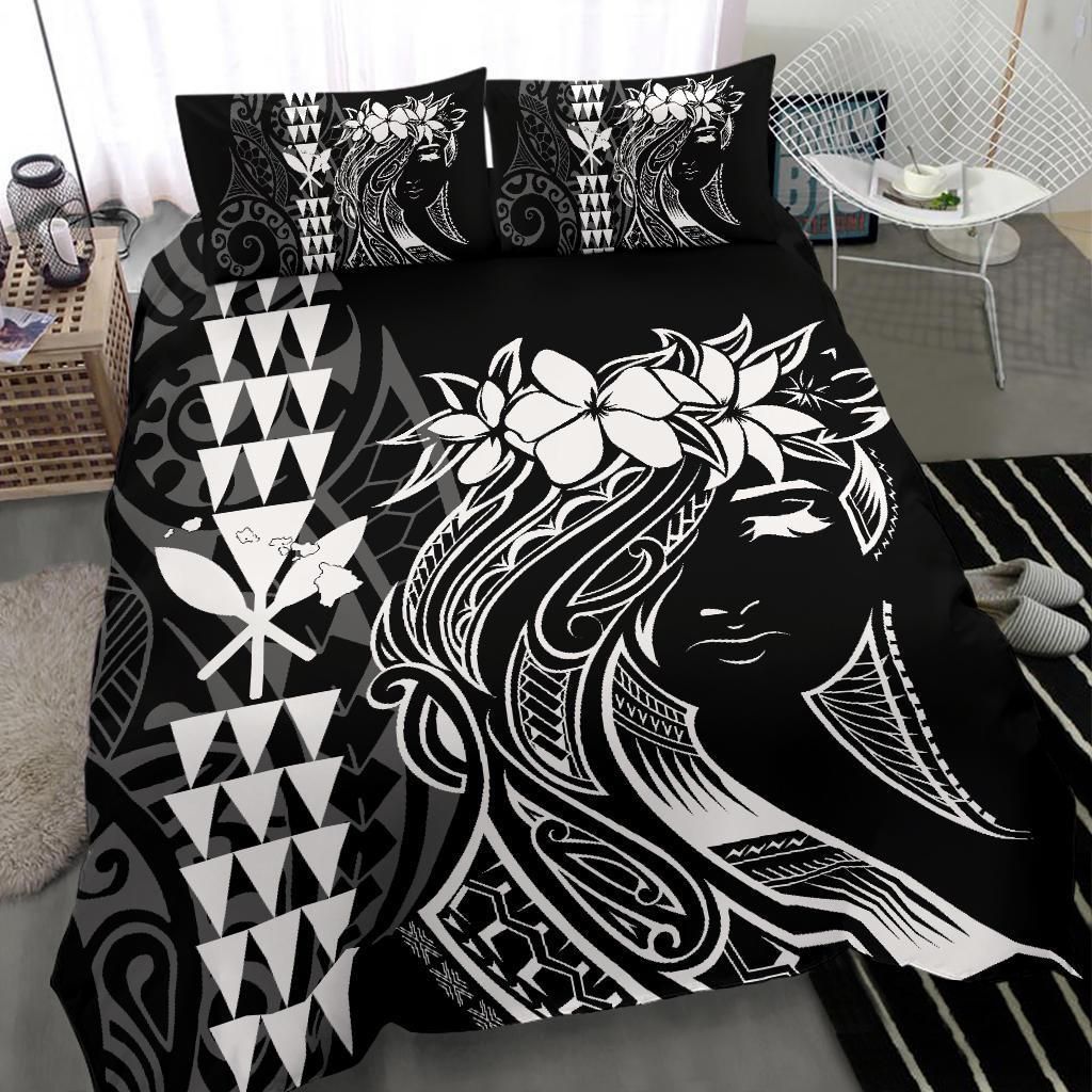 hawaii map kanaka polynesian hula girl white duvet cover bedding set 5228