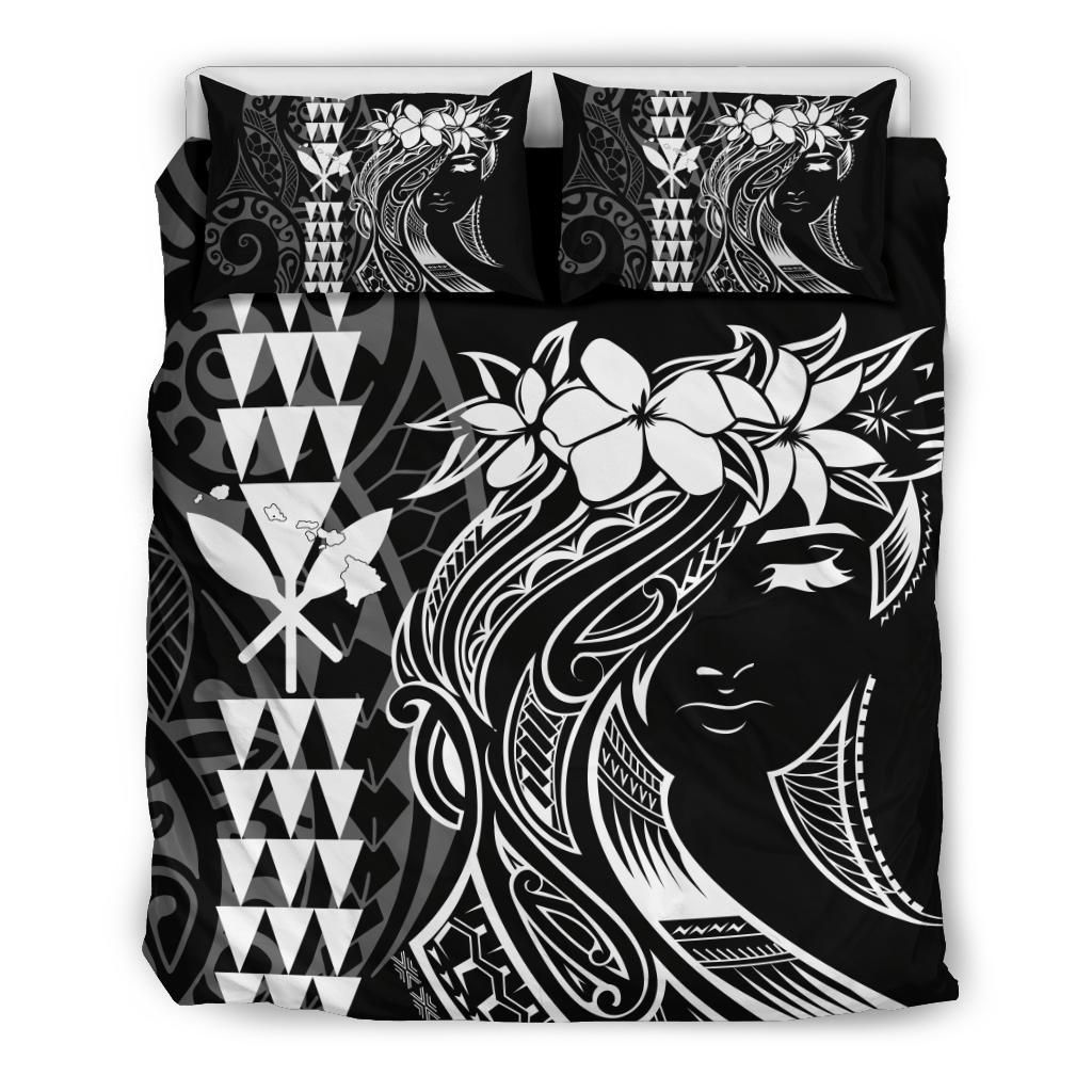 hawaii map kanaka polynesian hula girl white duvet cover bedding set 5415