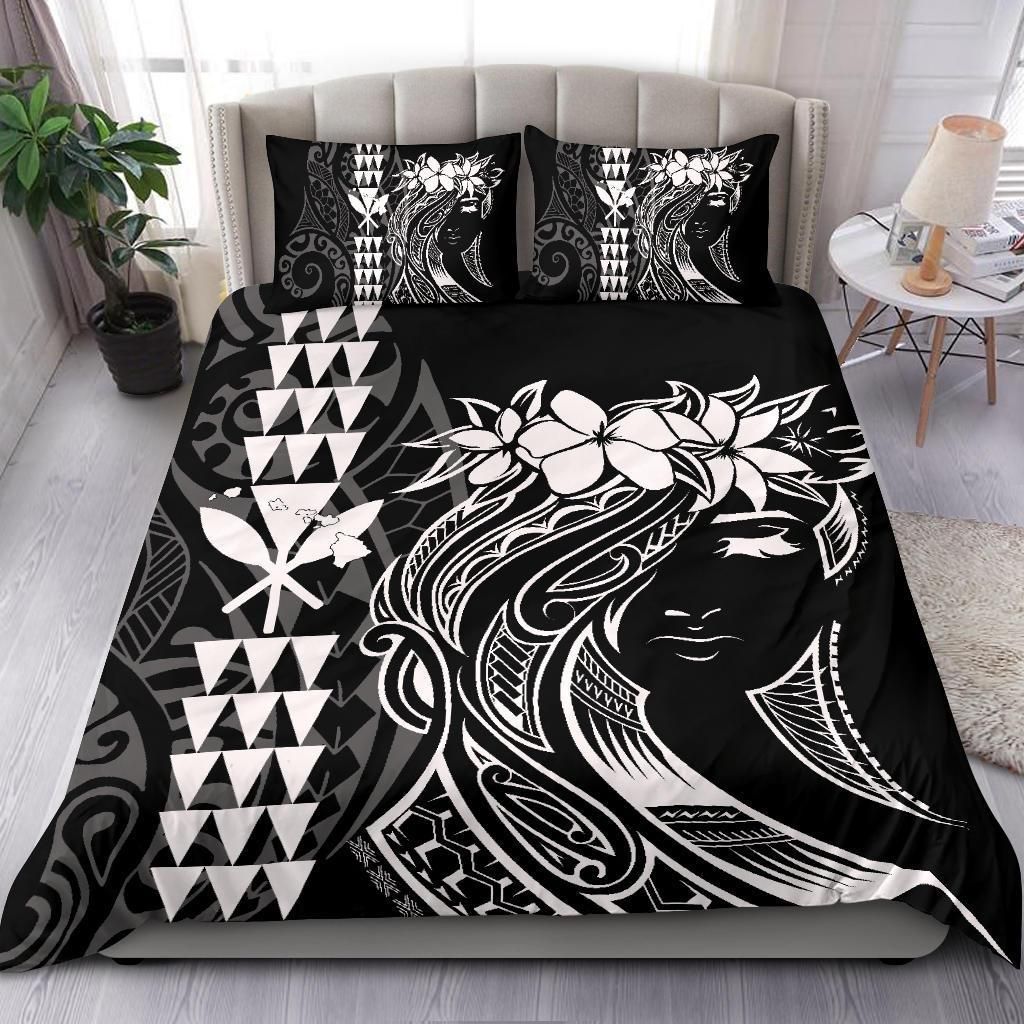 hawaii map kanaka polynesian hula girl white duvet cover bedding set 7182