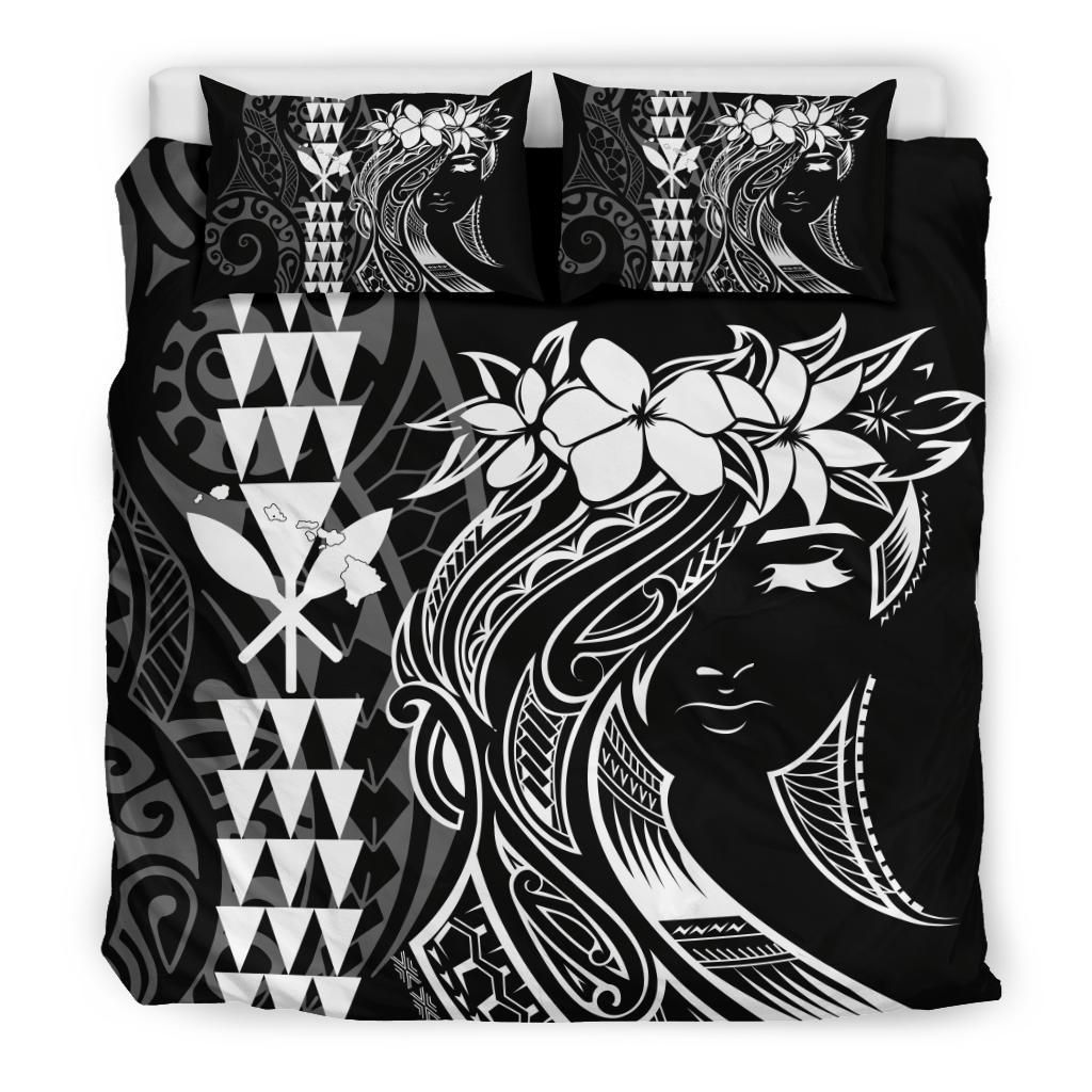 hawaii map kanaka polynesian hula girl white duvet cover bedding set 7345
