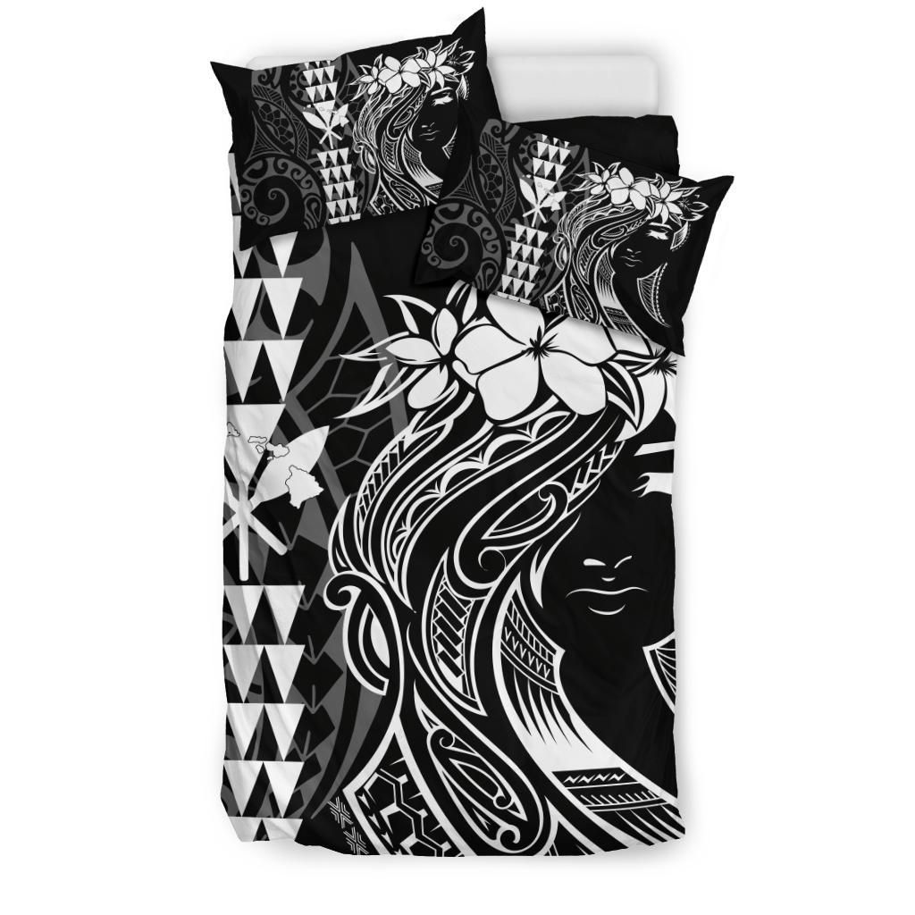 hawaii map kanaka polynesian hula girl white duvet cover bedding set 7376