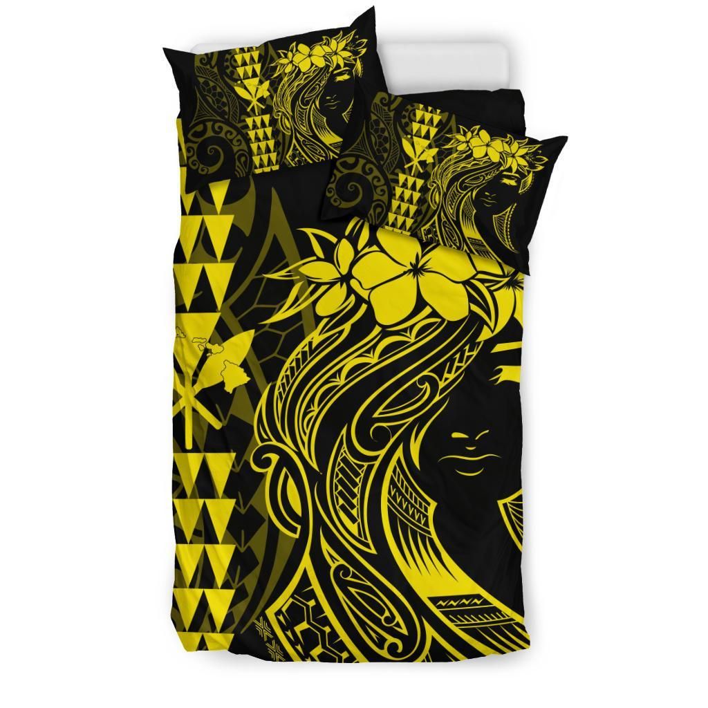 hawaii map kanaka polynesian hula girl yellow duvet cover bedding set 2288