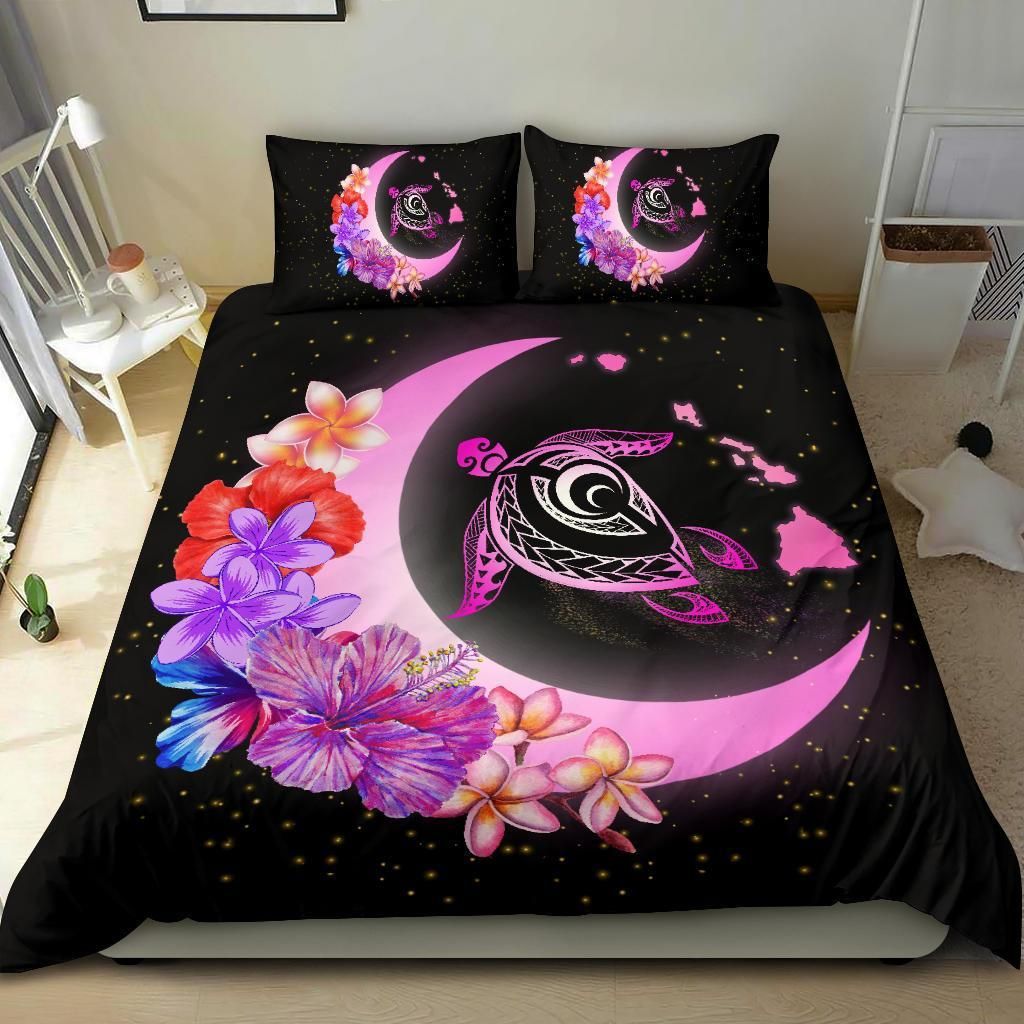 hawaii map moon star turtle plumeria hibiscus duvet cover bedding set 1034
