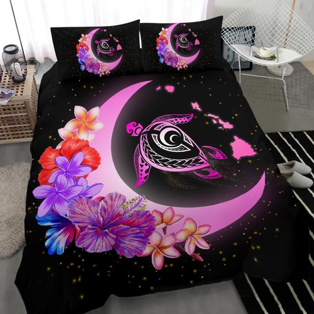 hawaii map moon star turtle plumeria hibiscus duvet cover bedding set 1480
