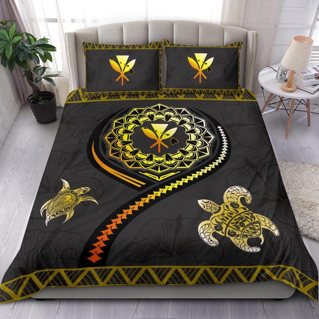 hawaii map polynesian turtle hibiscus gold duvet cover bedding set 2647