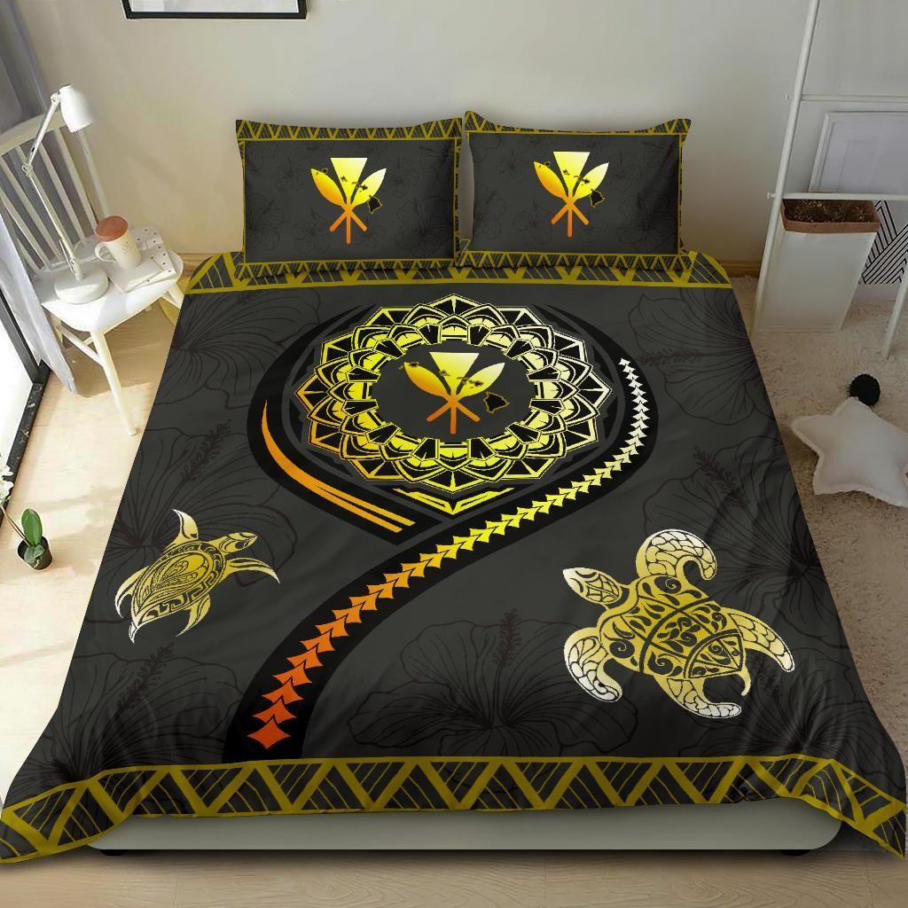 hawaii map polynesian turtle hibiscus gold duvet cover bedding set 4063