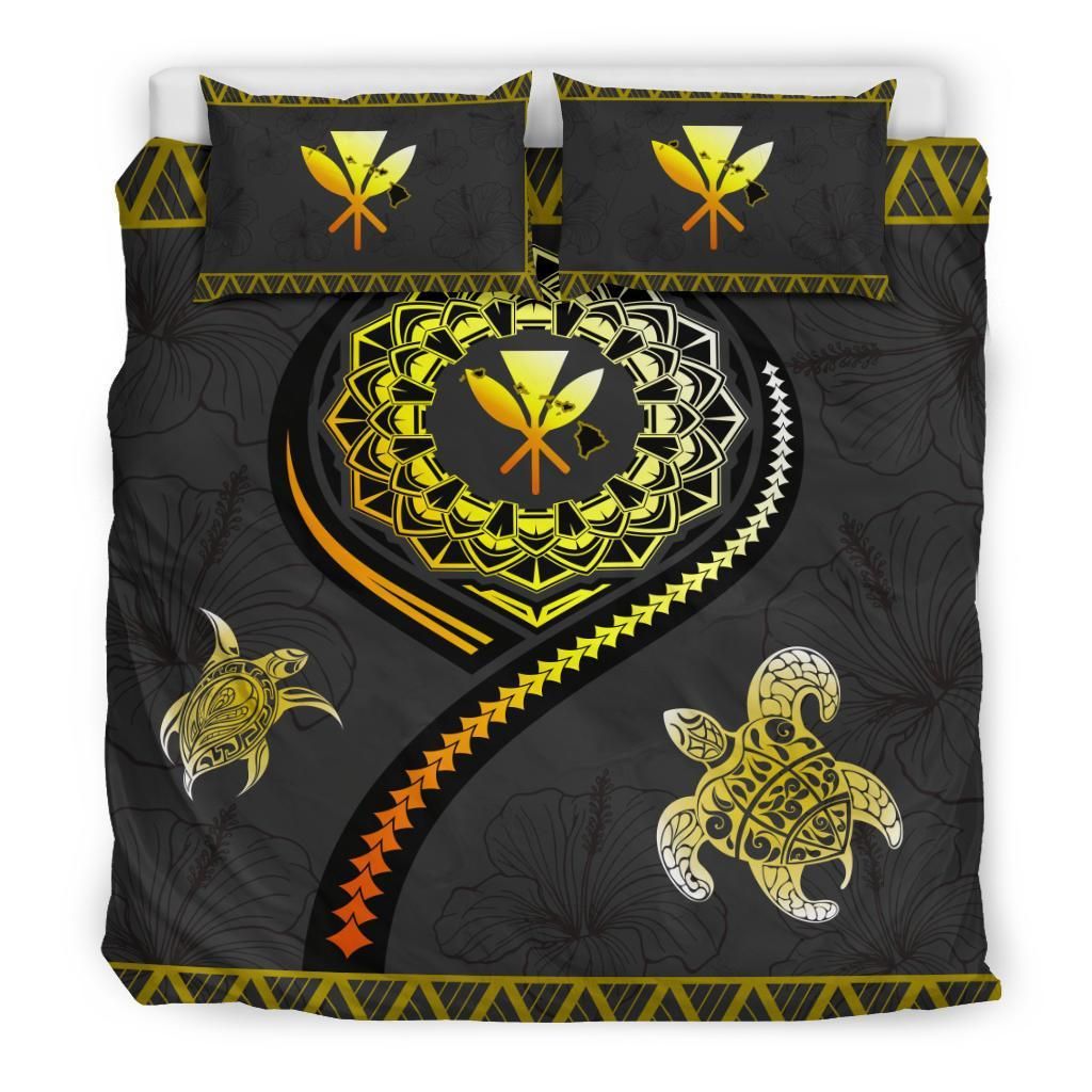 hawaii map polynesian turtle hibiscus gold duvet cover bedding set 4441