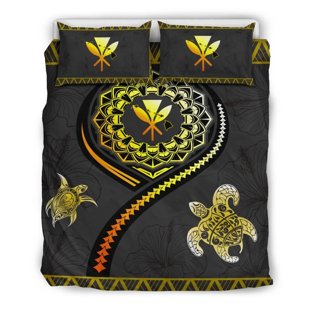 hawaii map polynesian turtle hibiscus gold duvet cover bedding set 7716